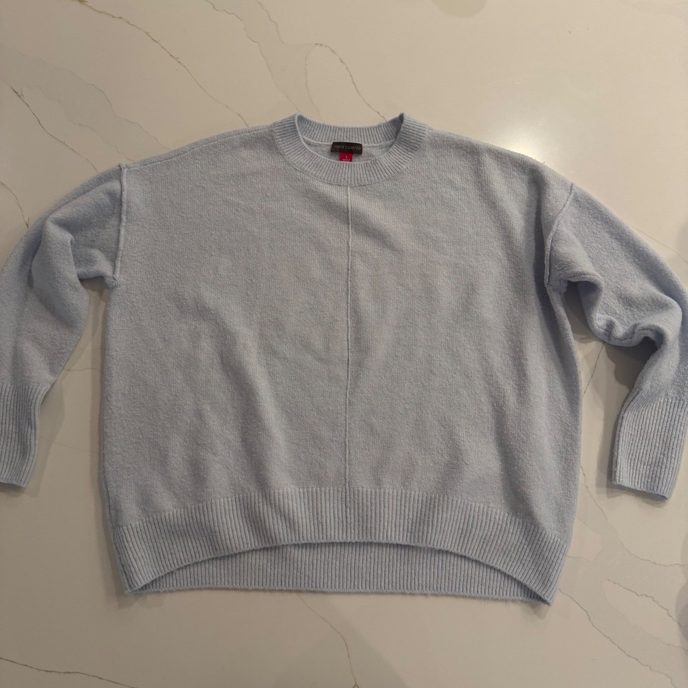 Vince Camuto Light Blue‎ Fuzzy Knit Sweater Pullover Long Sleeve Women's Size S